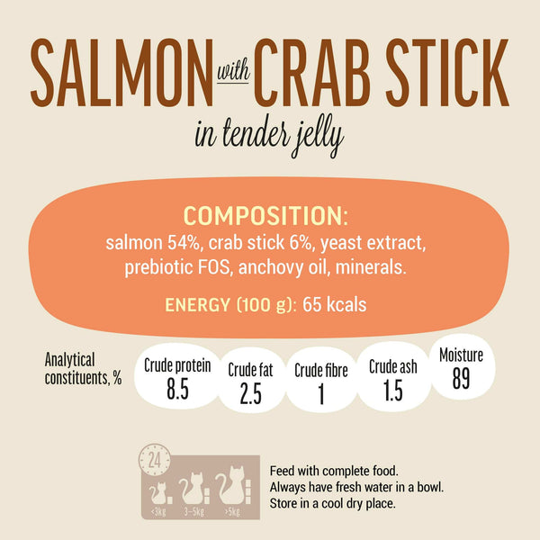 Salmon Wtih Crab Stick In Tender Jelly - Cat Wet Food - Set Of 12x70g - Pet Fest