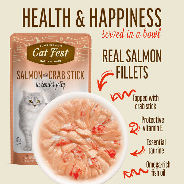 Salmon Wtih Crab Stick In Tender Jelly - Cat Wet Food - Set Of 12x70g