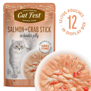 Salmon Wtih Crab Stick In Tender Jelly - Cat Wet Food - Set Of 12x70g - Pet Fest
