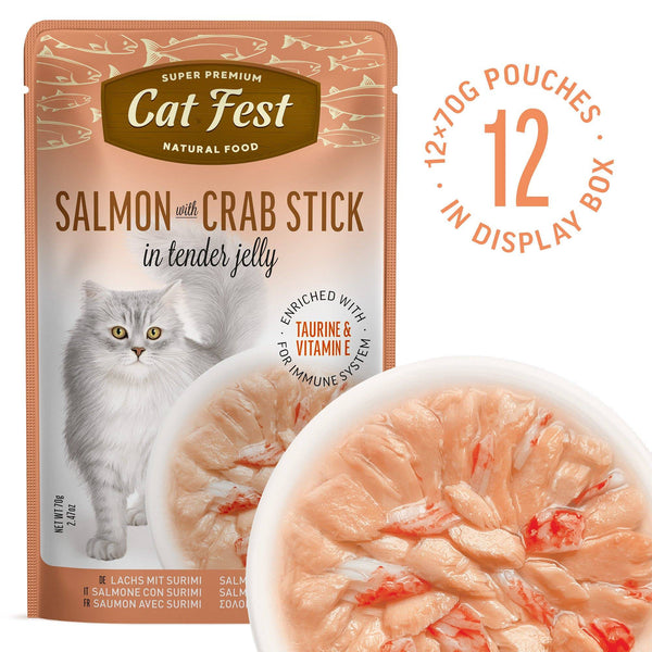 Salmon Wtih Crab Stick In Tender Jelly - Cat Wet Food - Set Of 12x70g - Pet Fest