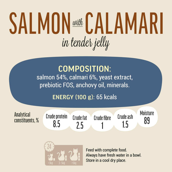 Salmon Wtih Calamari In Tender Jelly - Cat Wet Food - Set Of 12x70g - Pet Fest
