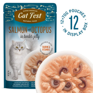 Salmon Wtih Octopus In Tender Jelly - Cat Wet Food - Set Of 12x70g - Pet Fest
