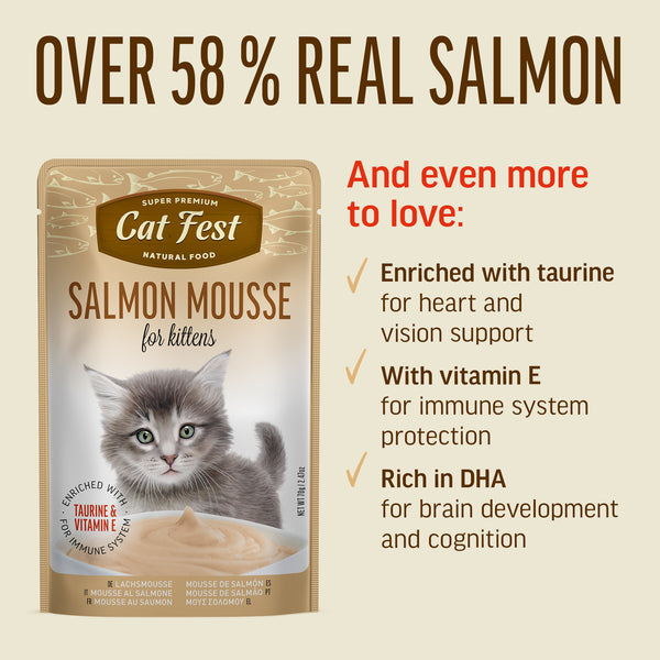 Salmon Mousse for Kittens - Cat Wet Food - Set Of 12x70g