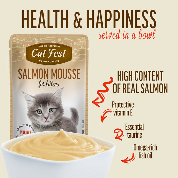 Salmon Mousse for Kittens - Cat Wet Food - Set Of 12x70g