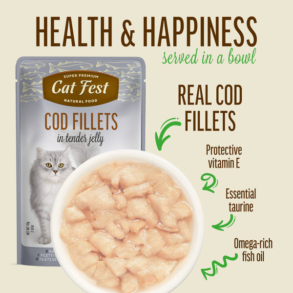 Cod Fillets In Tender Jelly - Cat Wet Food - Set Of 12x70g