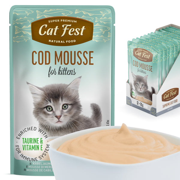 Cod Mousse for Kittens - Cat Wet Food - Set Of 12x70g