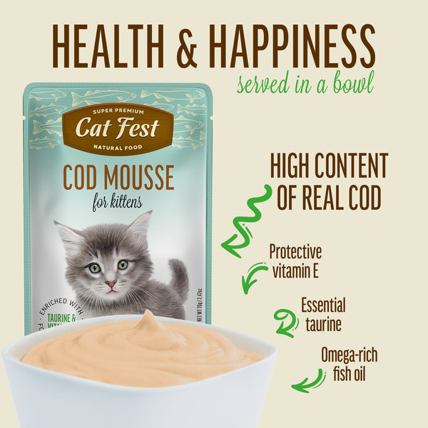 Cod Mousse for Kittens - Cat Wet Food - Set Of 12x70g