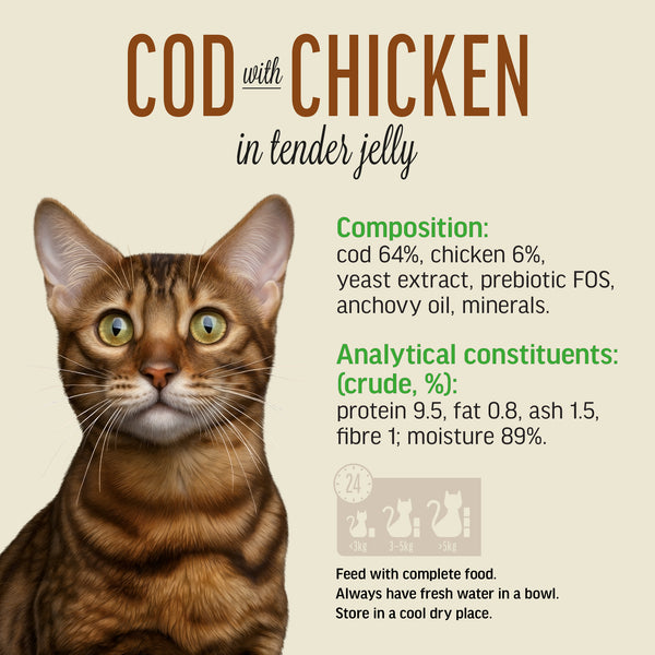 Cod with Chicken In Tender Jelly - Cat Wet Food - Set Of 12x70g