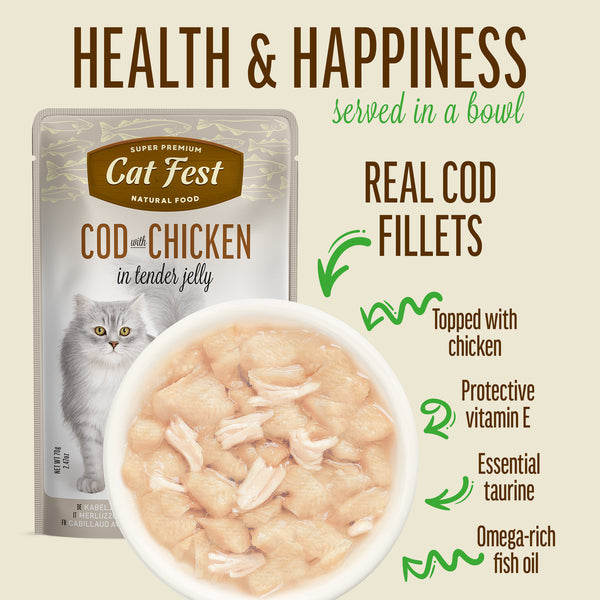 Cod with Chicken In Tender Jelly - Cat Wet Food - Set Of 12x70g