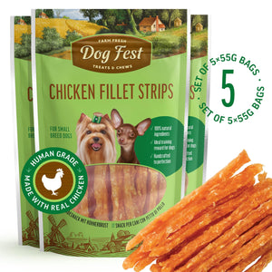 Chicken Fillet Strips - Dog Treats For Small Breeds - Set Of 5x55g - Pet Fest