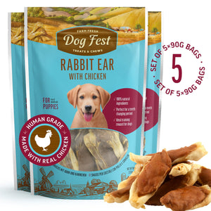 Rabbit Ears With Chicken - Dog Treats For Puppies - Set Of 5x90g - Pet Fest