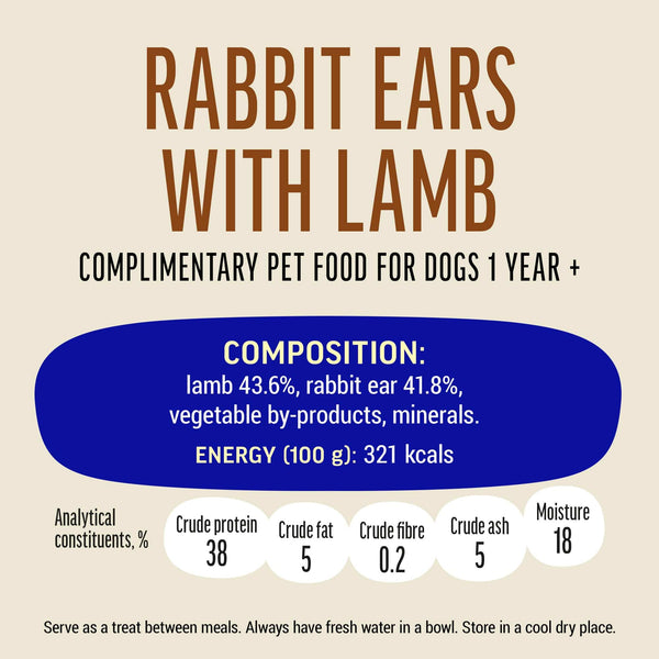 Rabbit Ears With Lamb - Dog Treats For Small Breeds - Set Of 5x55g - Pet Fest