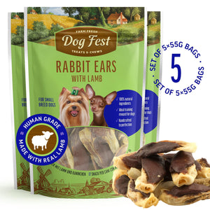 Rabbit Ears With Lamb - Dog Treats For Small Breeds - Set Of 5x55g - Pet Fest