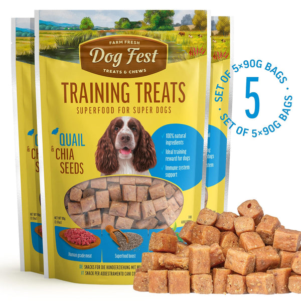 Training Treats Quail & Chia seeds - Dog Treats - Set Of 5x90g - Pet Fest